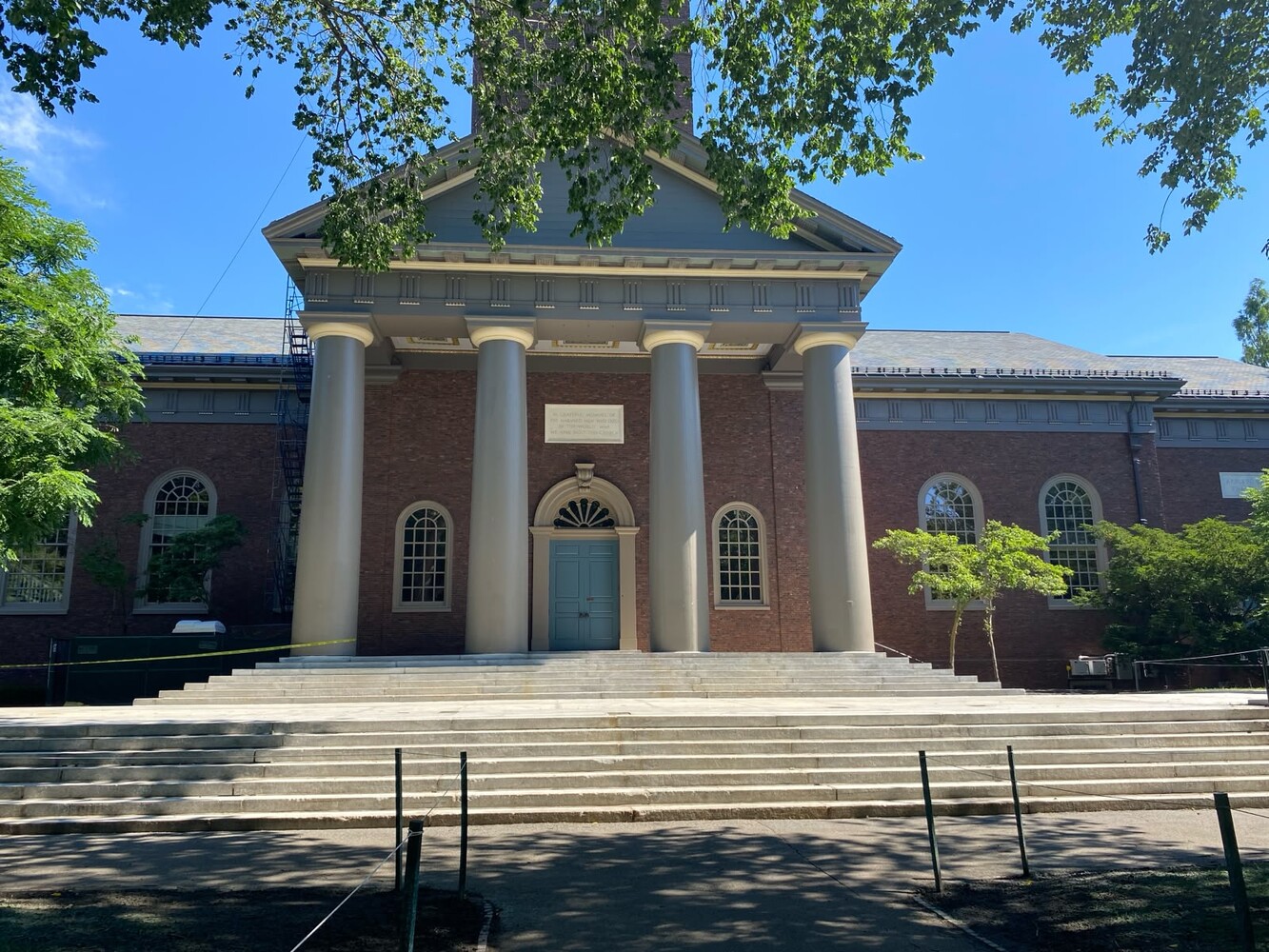 The grand columned entrance of Widener Library